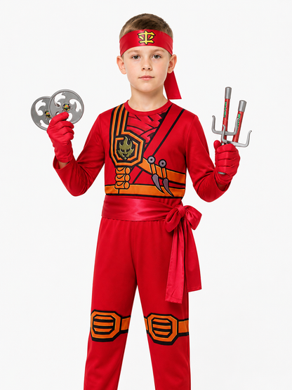 Red Ninja Jumpsuit with Mask and Gloves Costume Masks detail 3
