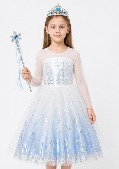 Snow Queen Costume with Crown and Magic Wand Costume Headwear detail 3