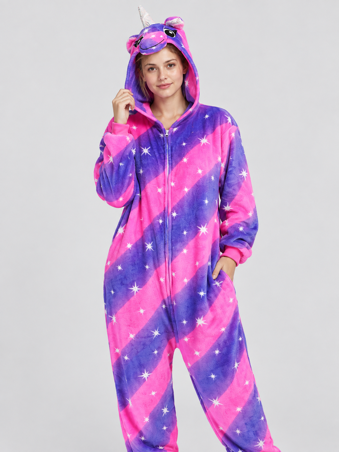 Hooded Pajama Jumpsuit with Horn and Ears