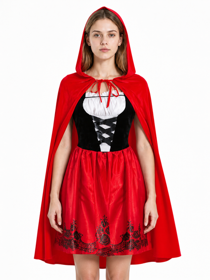 Halloween Costume with Red Hooded Cape and Dress