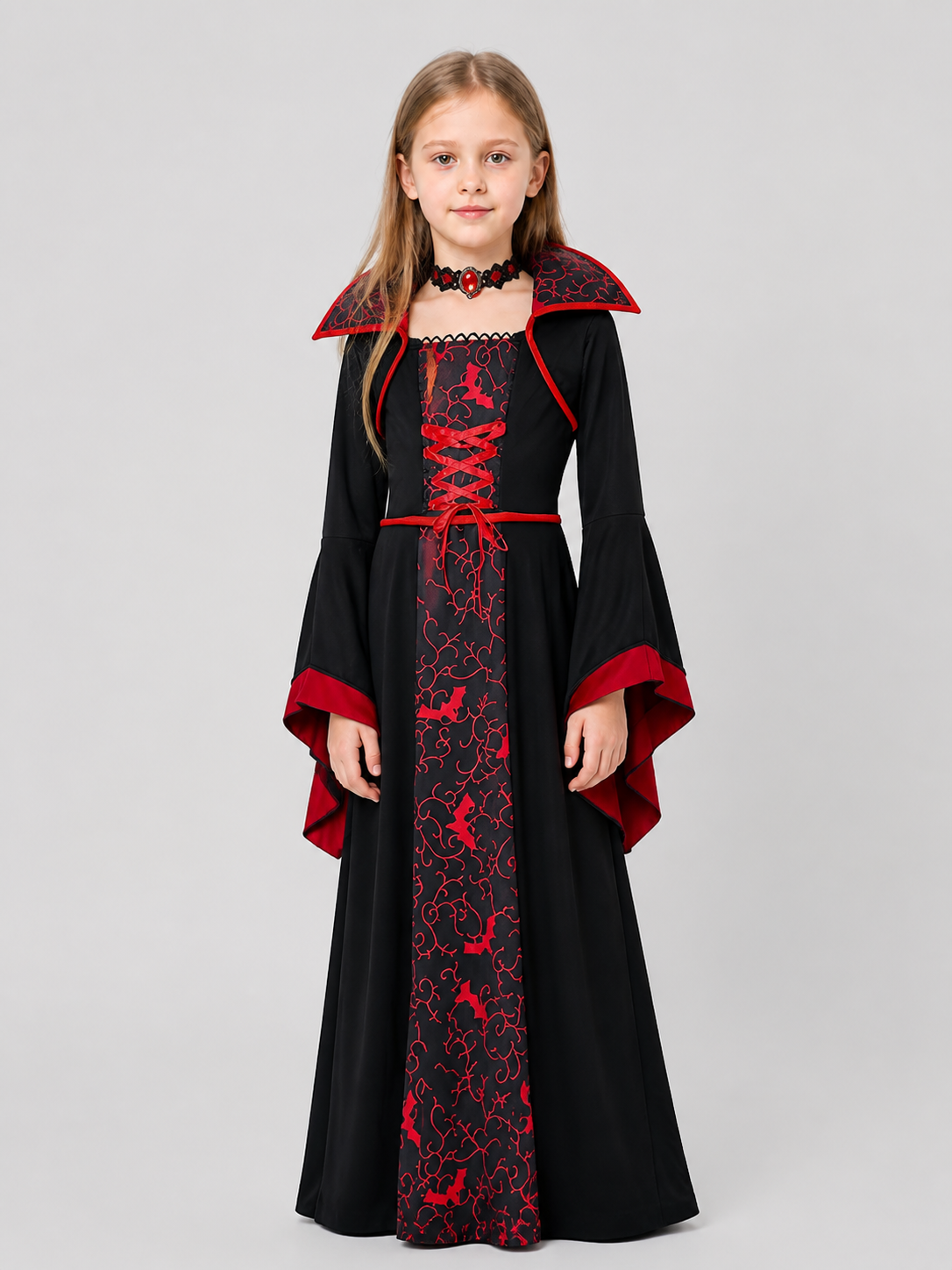 Black Halloween Vampire Dress with Wide Sleeves