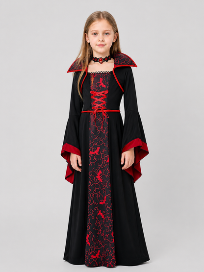 Black Halloween Vampire Dress with Wide Sleeves