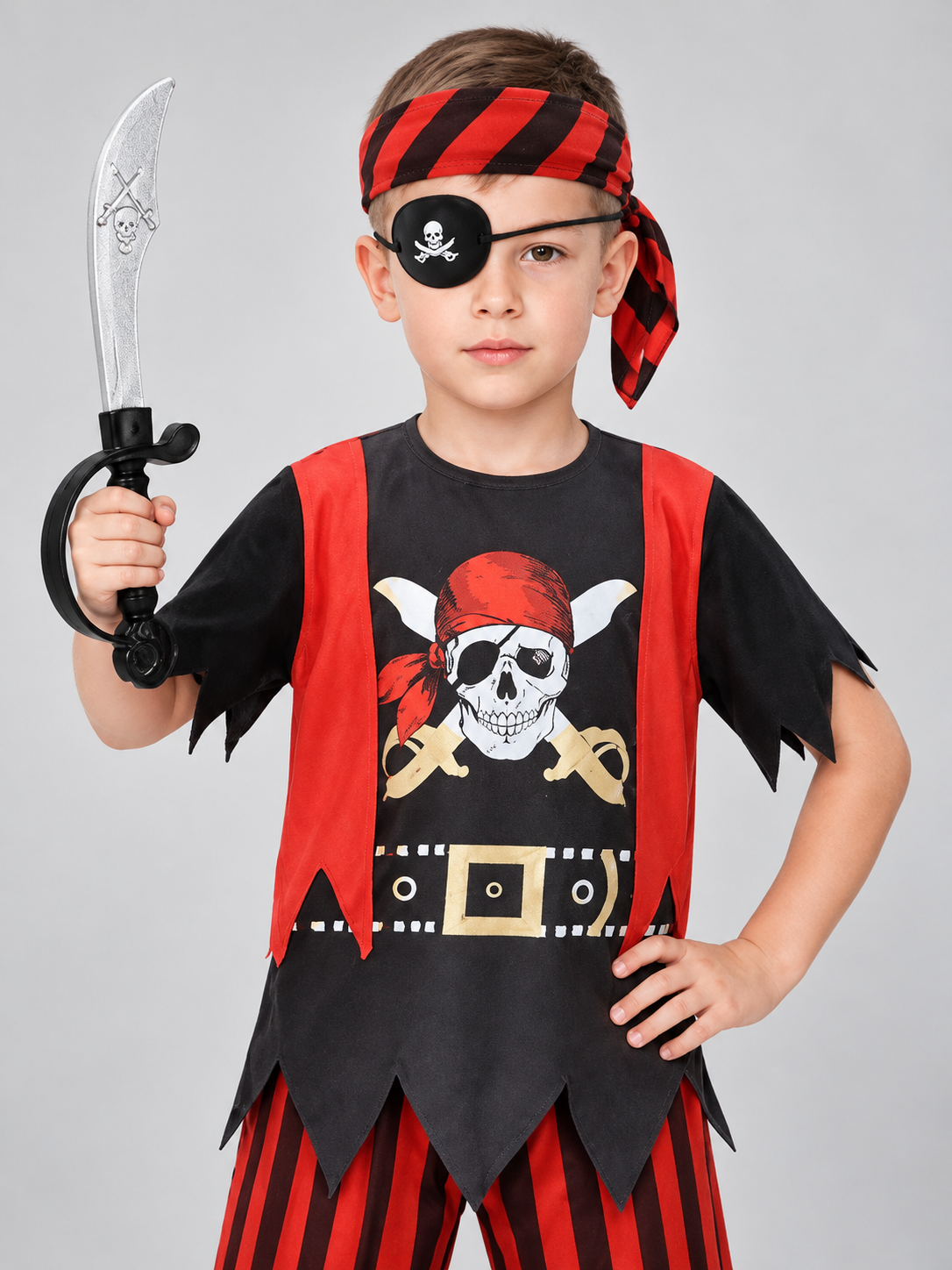 Kids' Pirate Costume for Cosplay, Red and Black