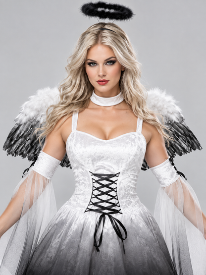 Carnival Angel Costume with Wings and Halo, White