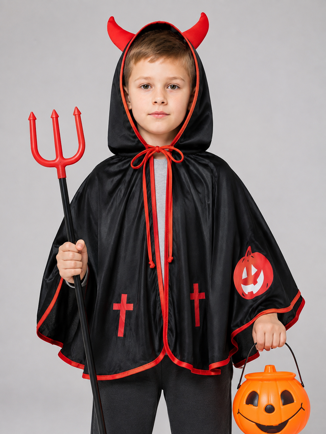 Carnival Cape with Hood, Horns, Pitchfork, and Bucket Costume Capes detail 2