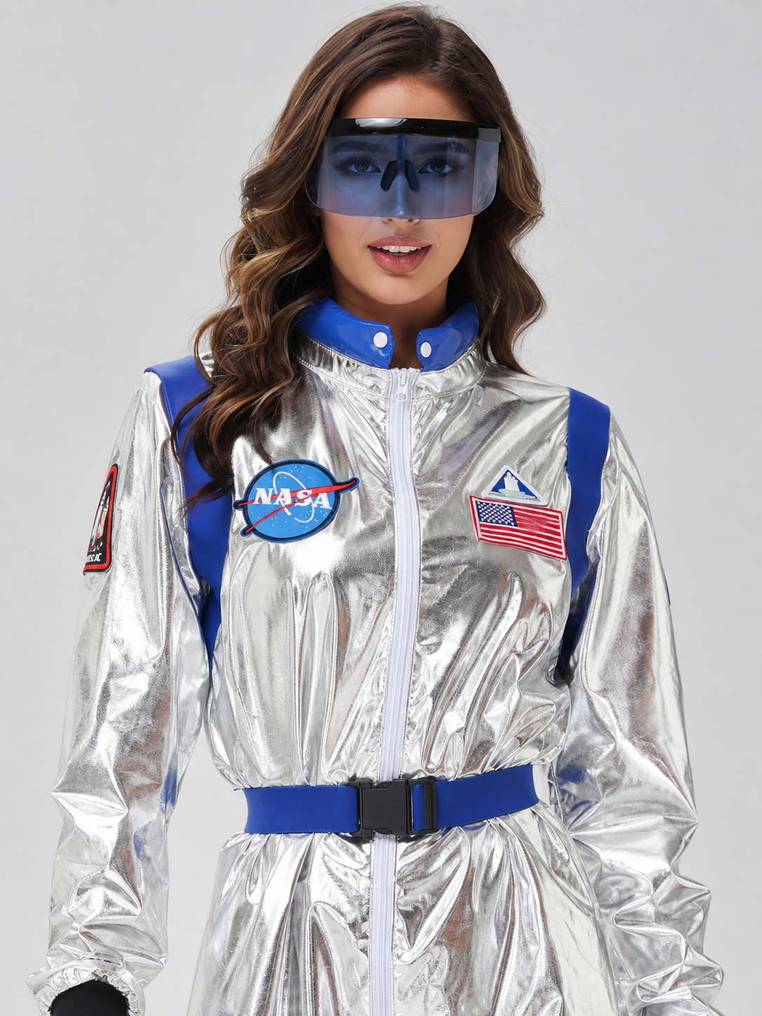 Space suit jumpsuit with patches and pockets