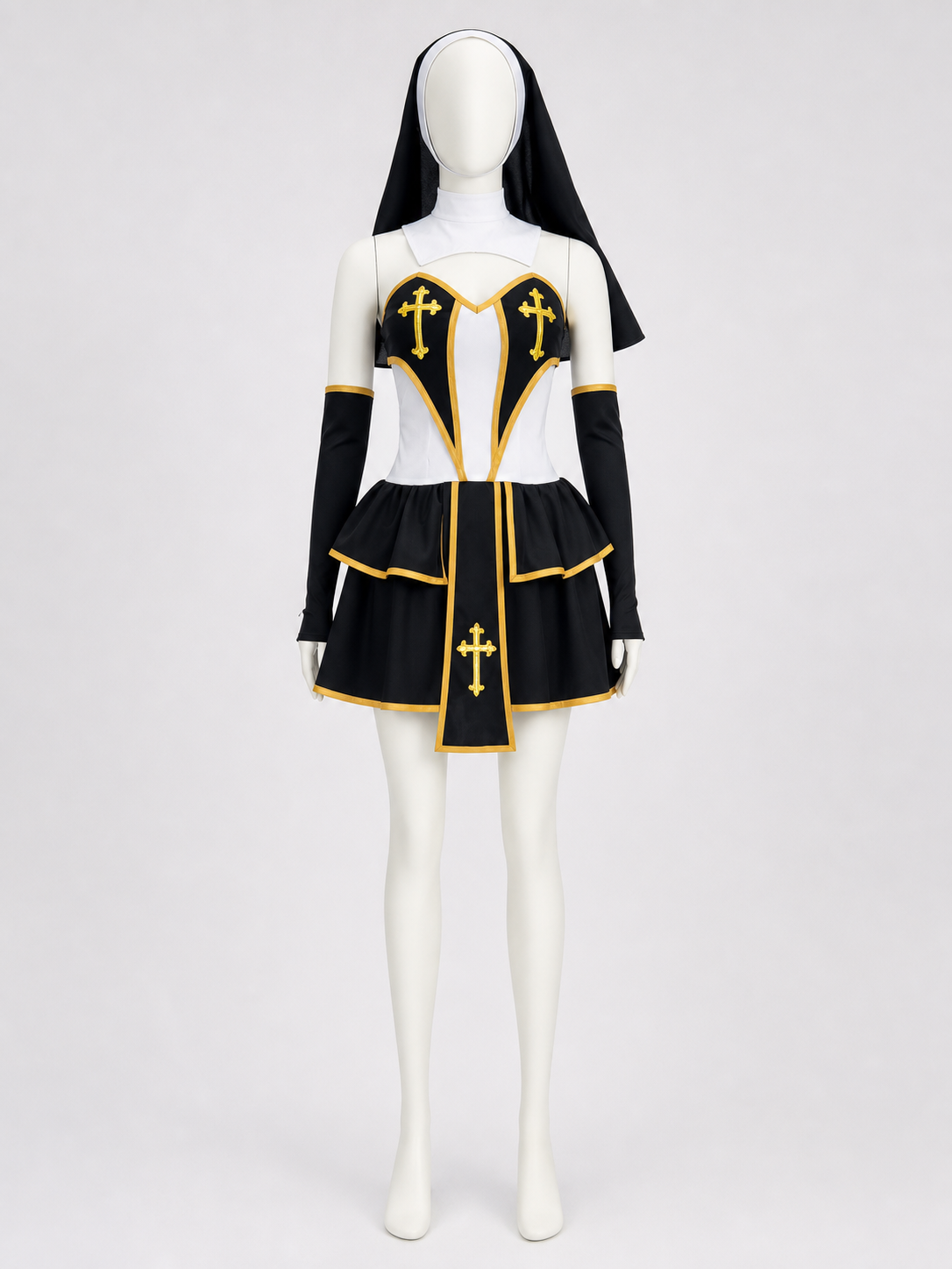 Religious carnival costume with crosses and a veil