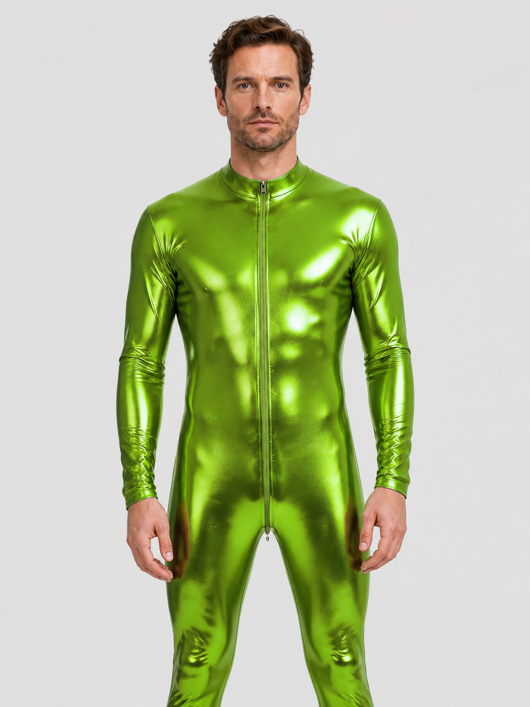 Shiny Green Form-Fitting Jumpsuit with Zipper for the Stage product detail 2