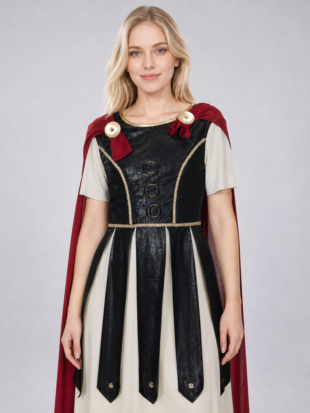 Retro-Style Dress with Red Cape