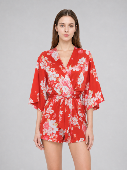 Short floral kimono robe for parties