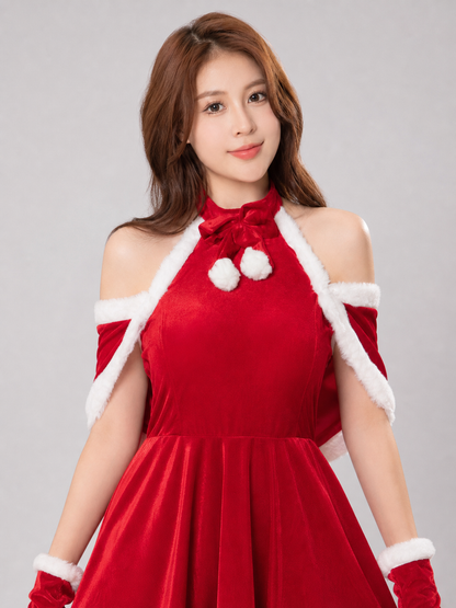 Red and White Christmas Costume Dress with Cape