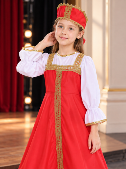 Red Carnival Dress with Headwear Costume Dresses detail 2