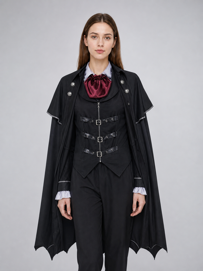 Gothic vampire costume with cloak and top hat