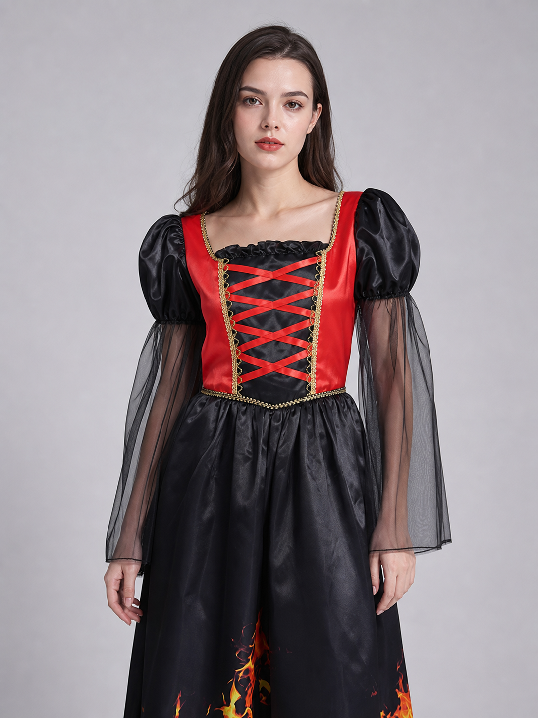 Red and Black Cosplay Dress with Necklace