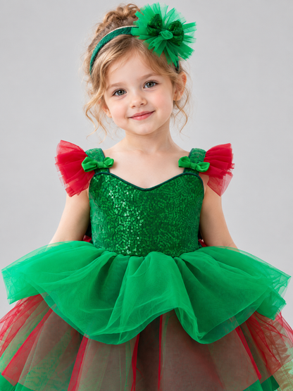 Girls' Holiday Dress with Sequins and a Train