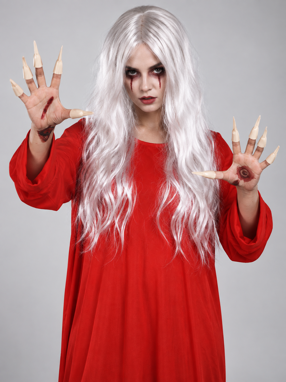 Ghost Costume: Long Red Dress and White Wig