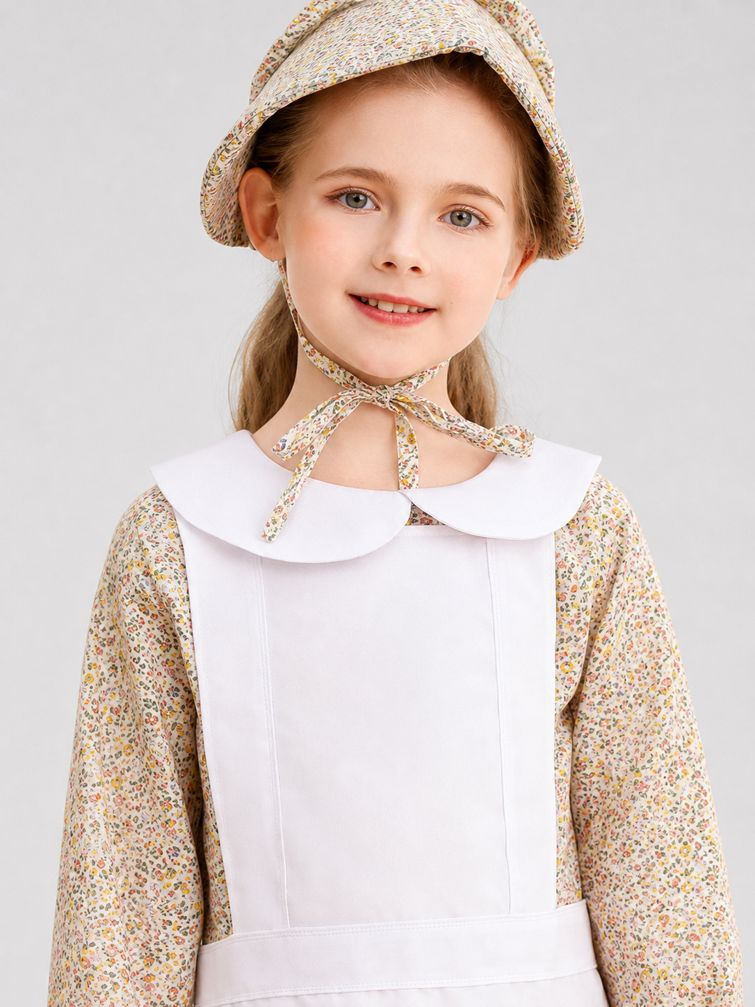 Dress with a White Insert and Small Floral Print