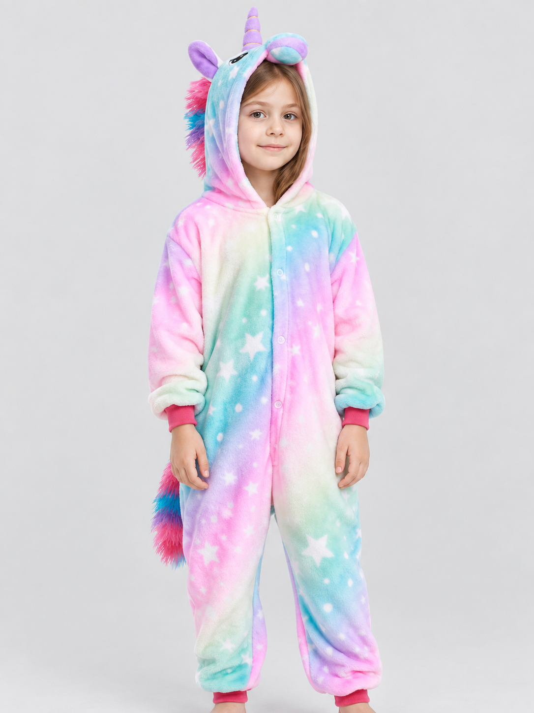 Unicorn and Star Print Hooded Pajama Jumpsuit