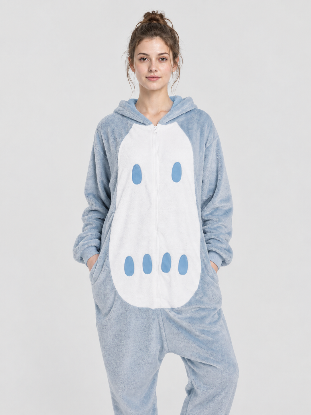 Hooded Pajama Jumpsuit with White Panel