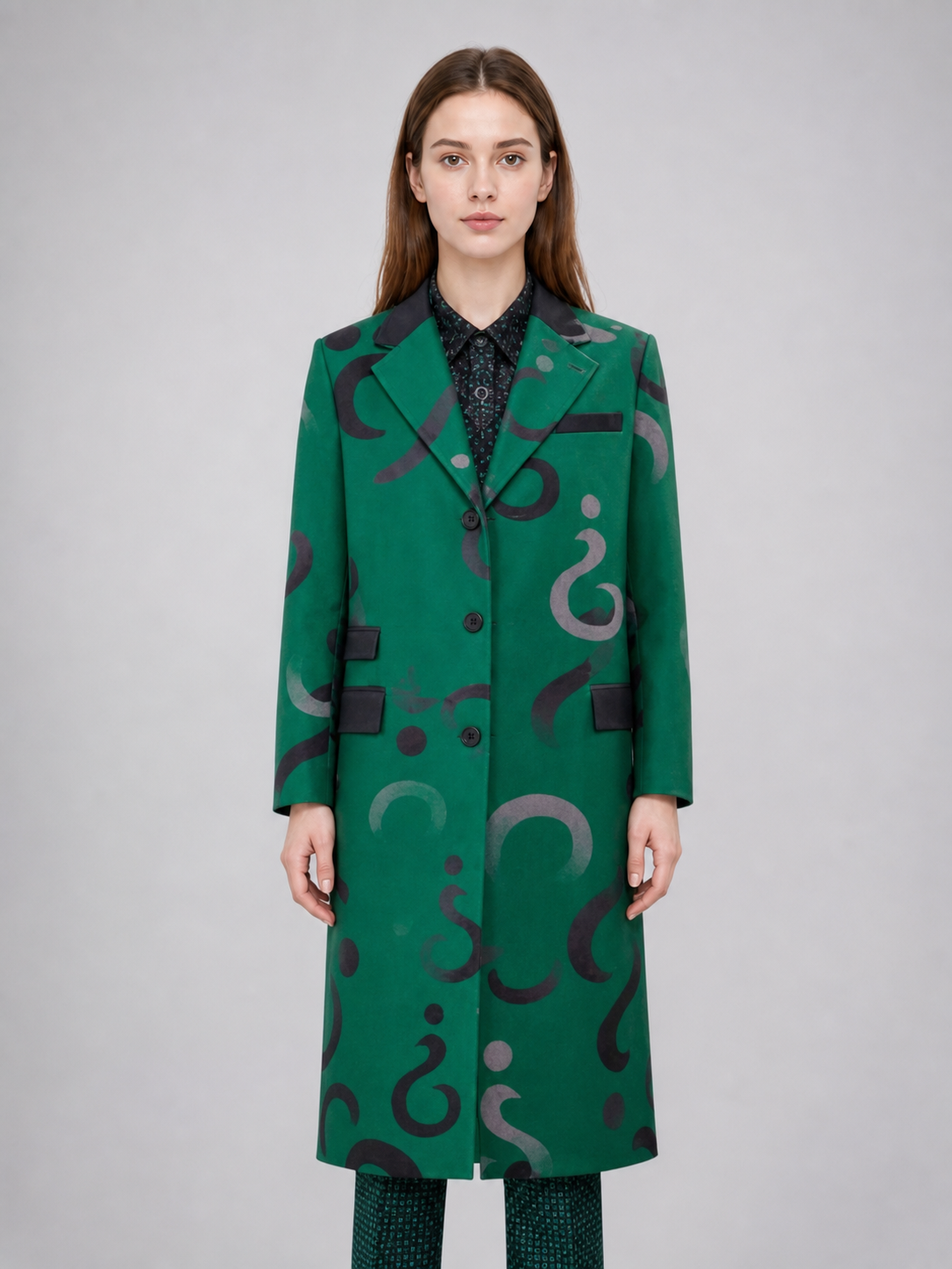 The Riddler Cosplay Costume: Green Coat and Pants