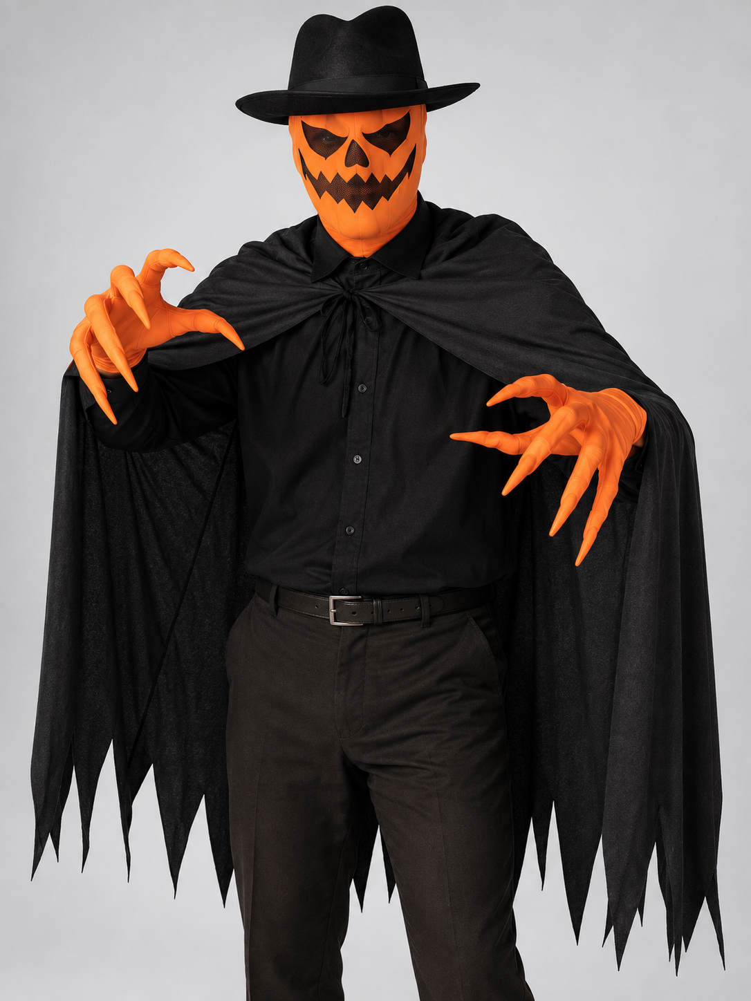Halloween Carnival Costume: Pumpkin Mask, Cape, Gloves
