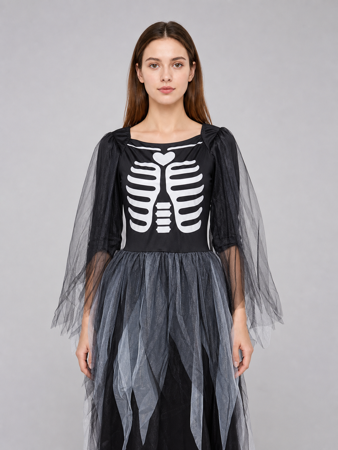 Skeleton costume dress with wings and headpiece