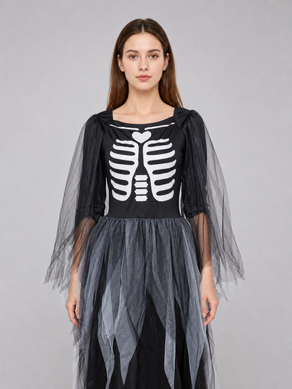 Skeleton costume dress with wings and headpiece