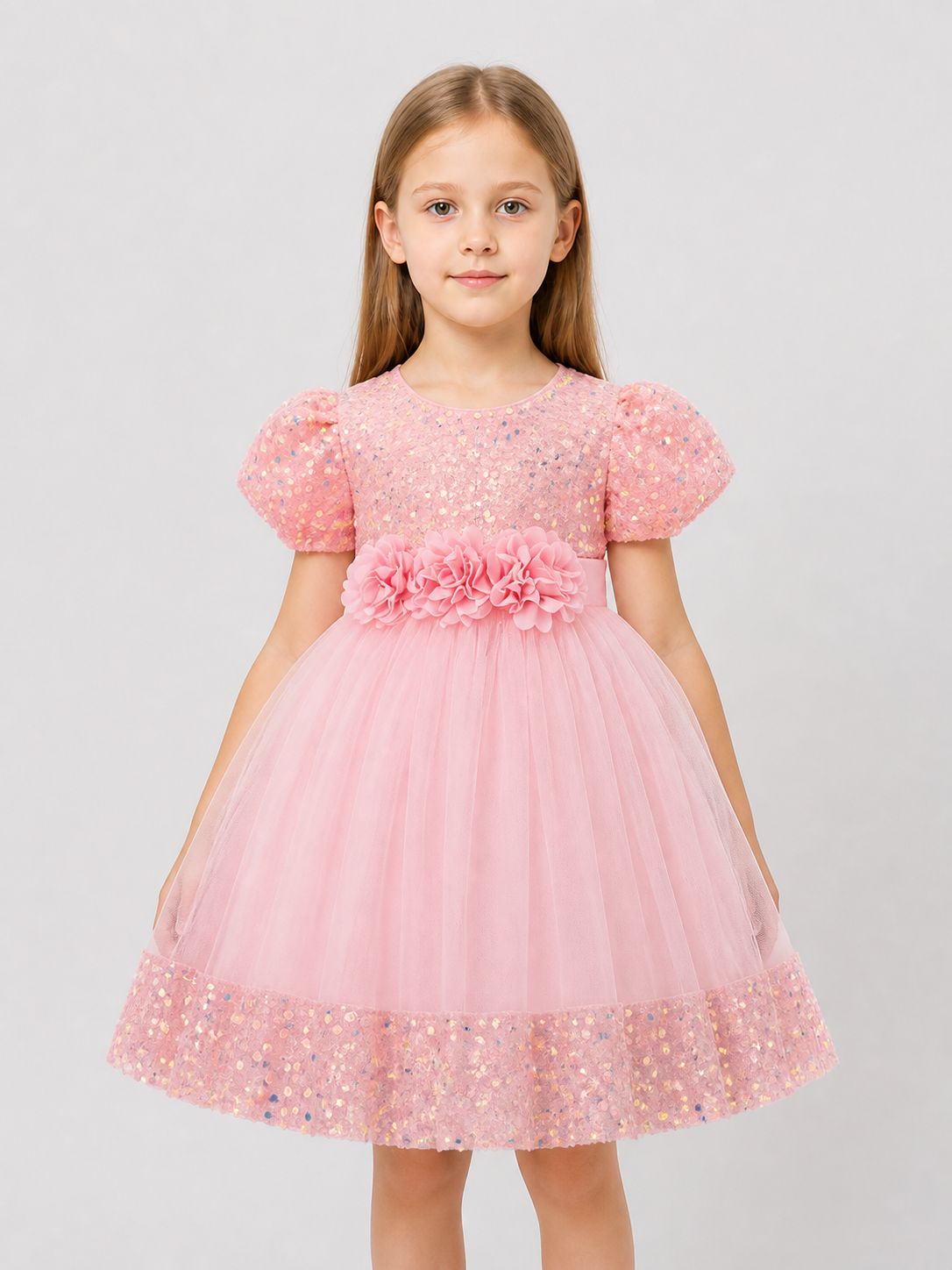 Tulle Dress with Flowers for Birthdays and Baptisms