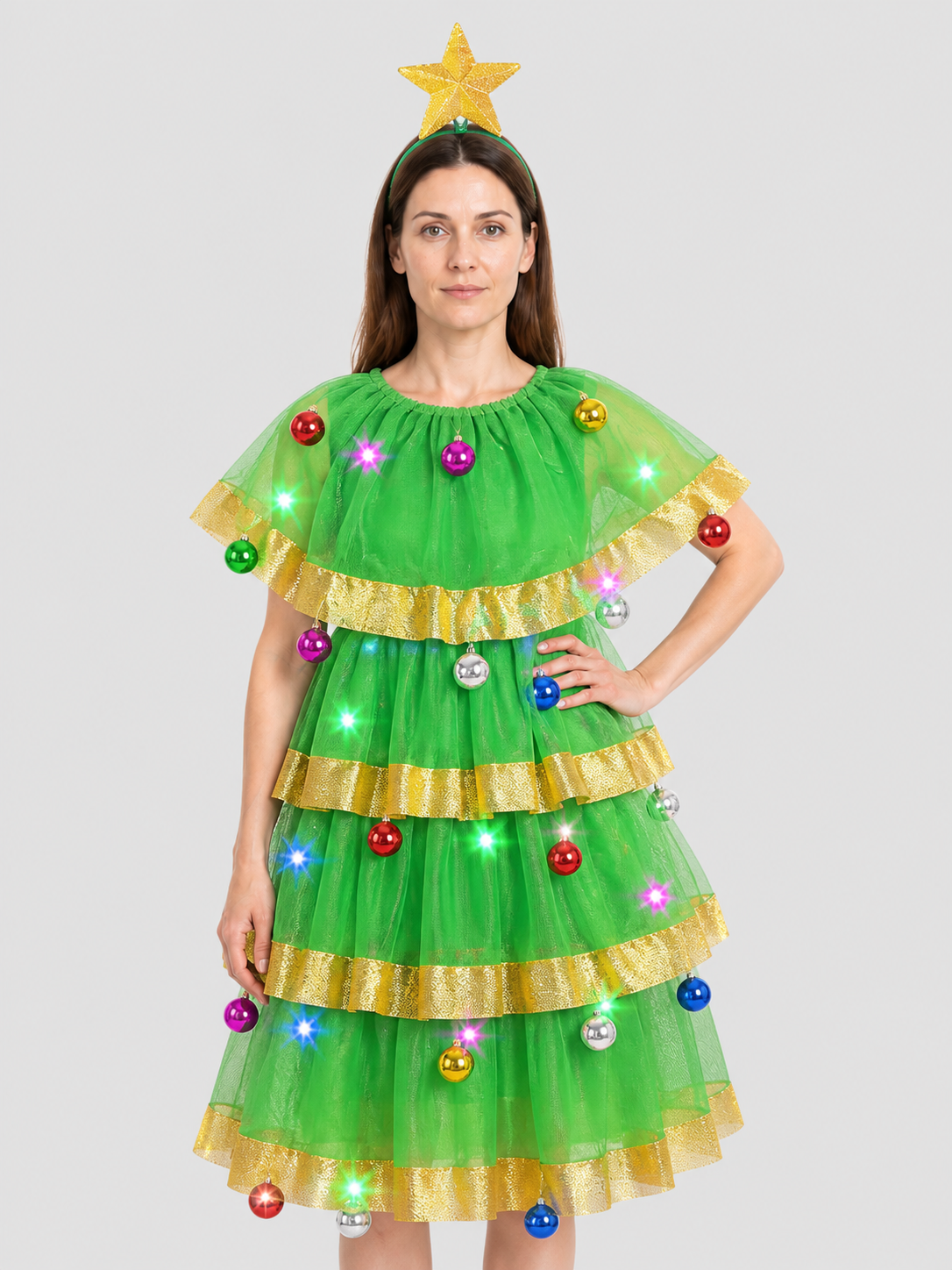 Christmas Tree Costume Dress with Headband and Gold Star Costume Dresses detail 3
