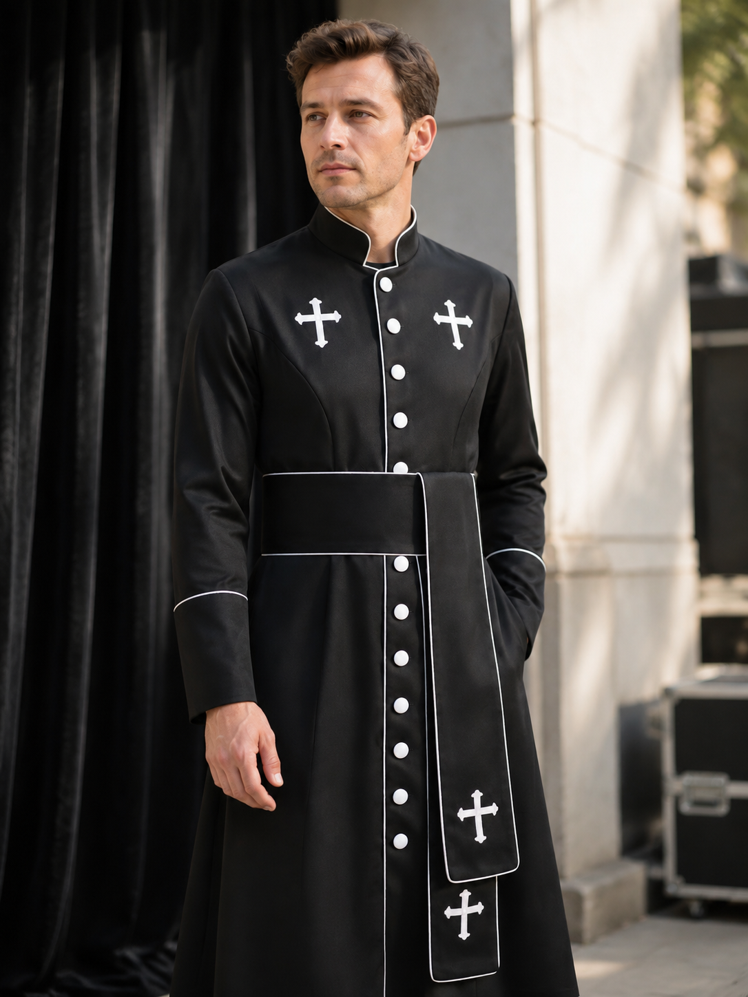 Nun Costume with Crosses for Stage Performances and Cosplay Costumes detail 2