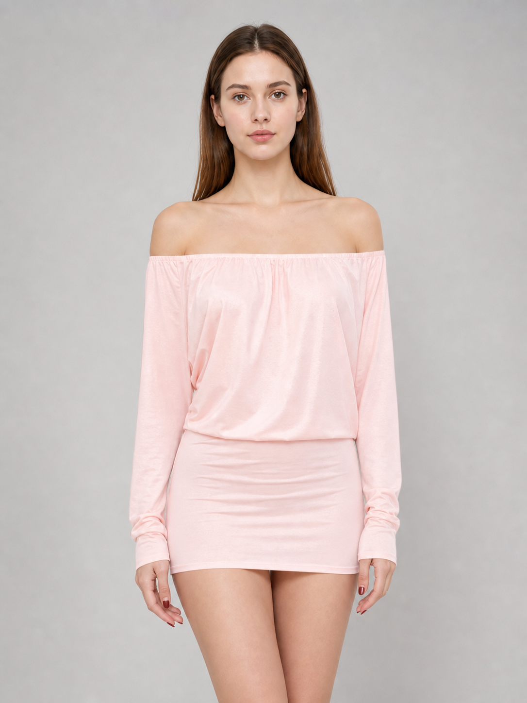 Fitted off-the-shoulder mini dress with sleeves