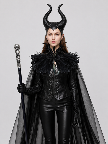 Fantasy Costume with Horns, Mesh Skirt, and Scepter