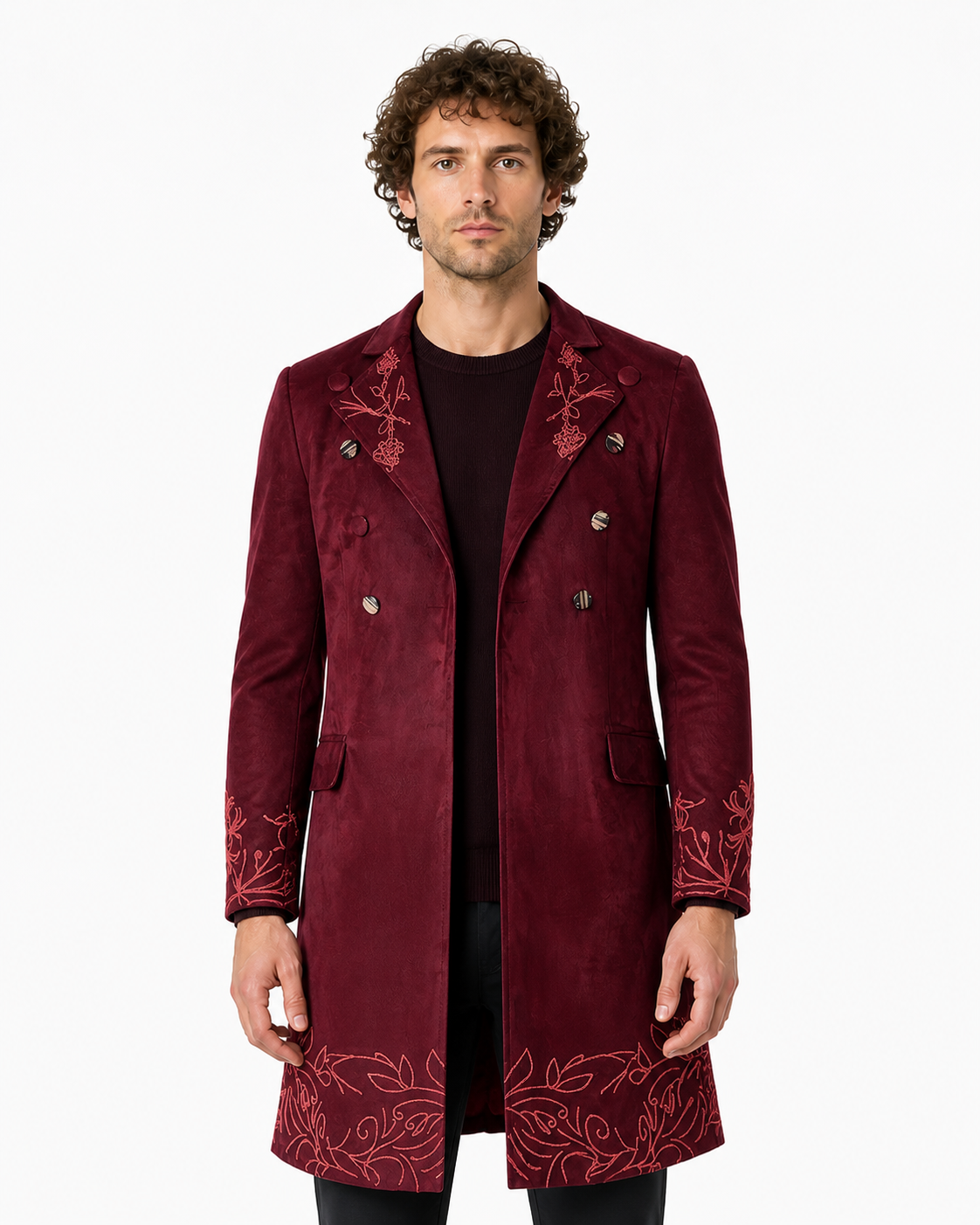 Burgundy Embroidered Willy Wonka Cosplay Coat Costumes detail 2