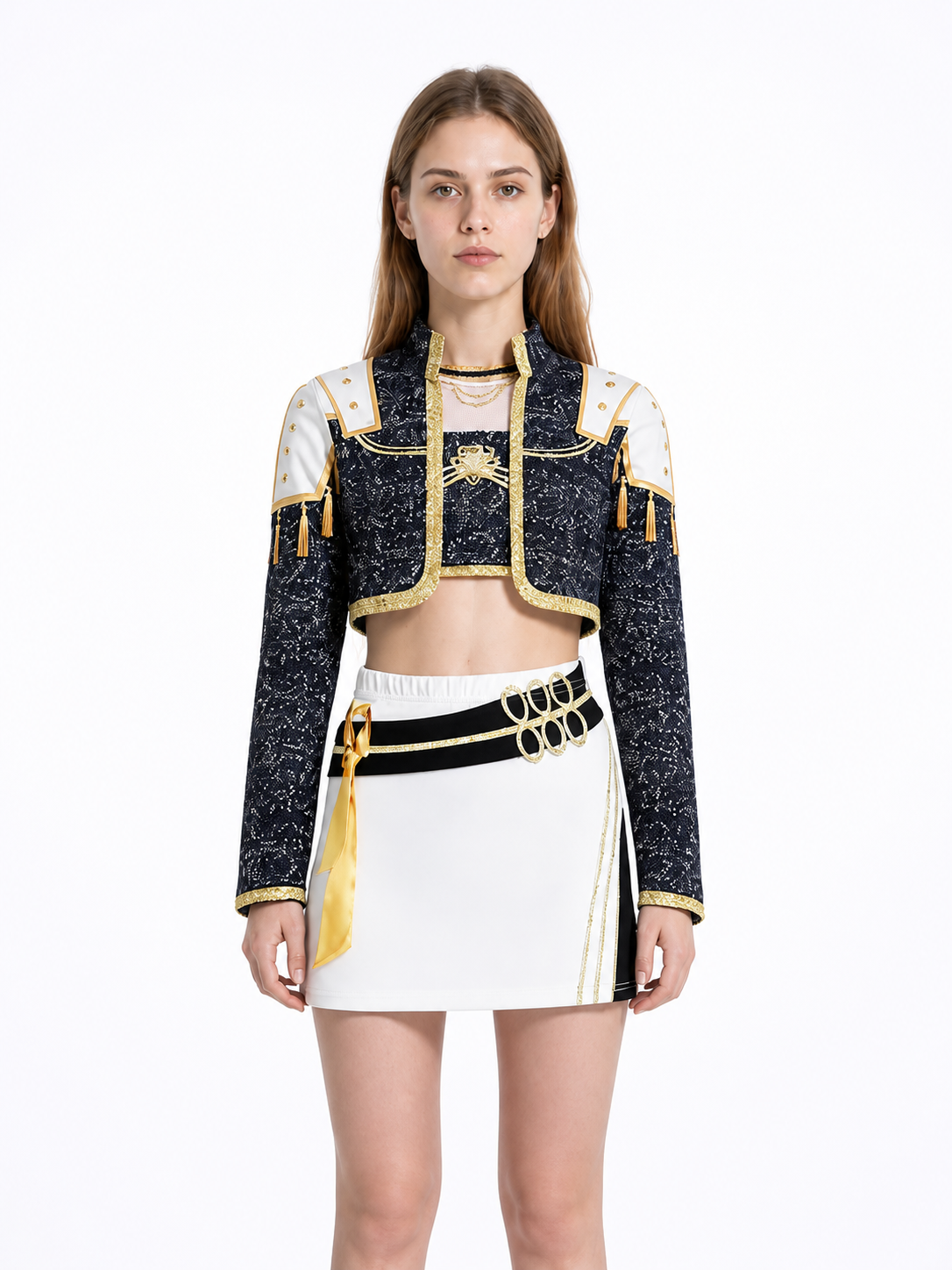 Black-and-Gold Cosplay Costume with White Skirt Costumes detail 3