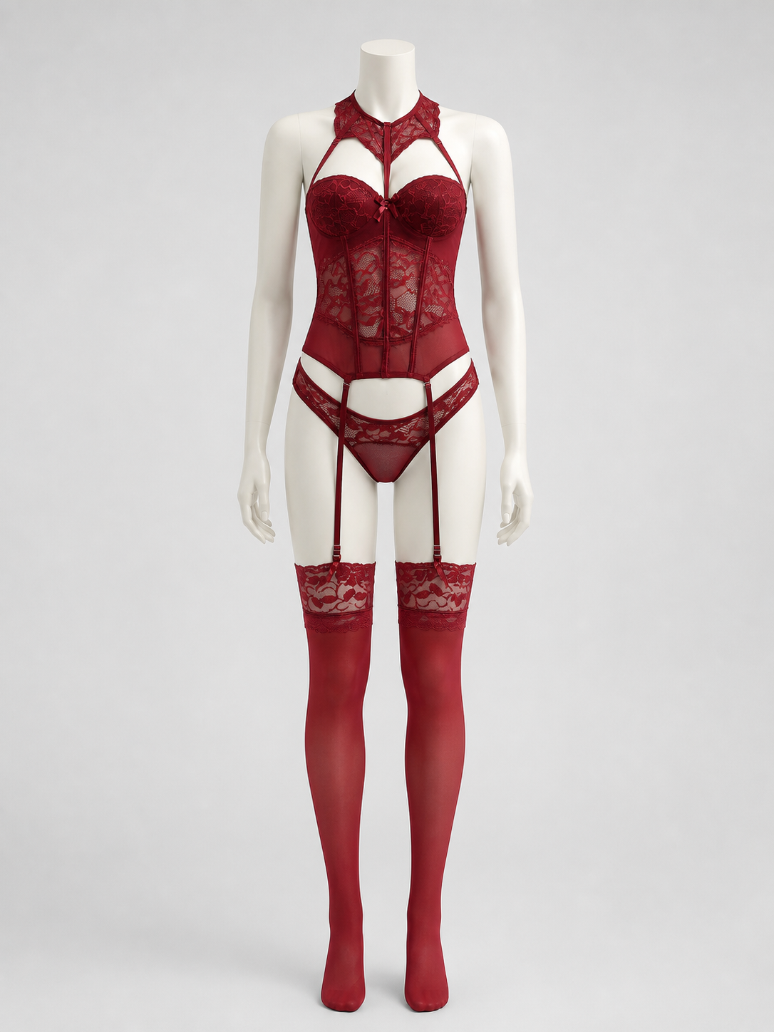 Lace Waist-Cinching Corset with Butterfly Detail and Garters, S-L product detail 2