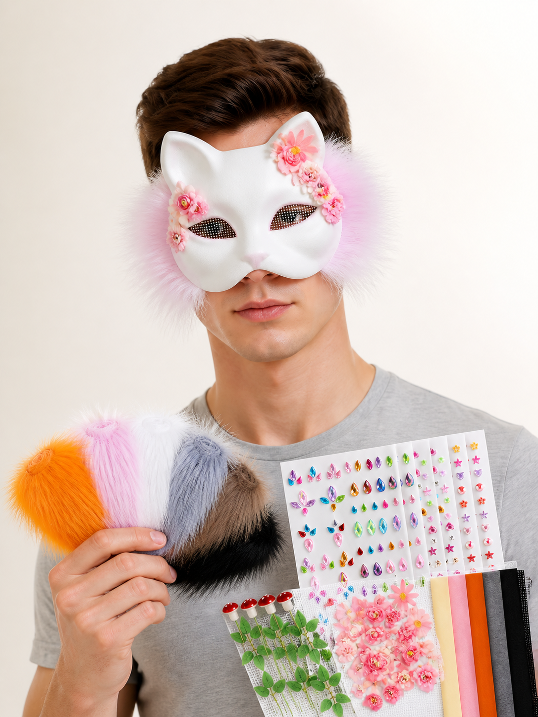 White Cat Carnival Mask for Halloween Costume Masks detail 2