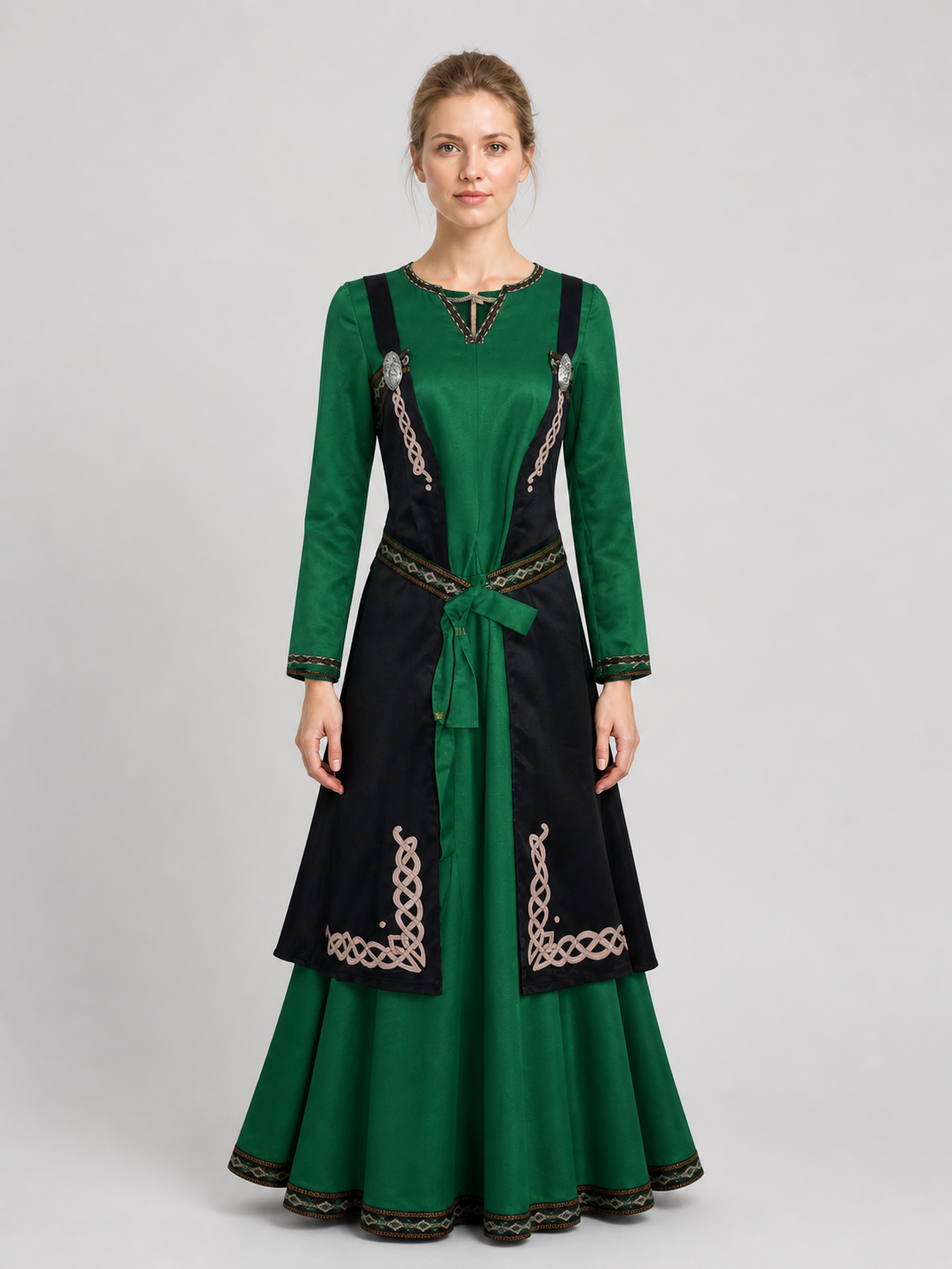 Medieval Renaissance-Style Dress with Pattern and Apron Costume Dresses detail 3