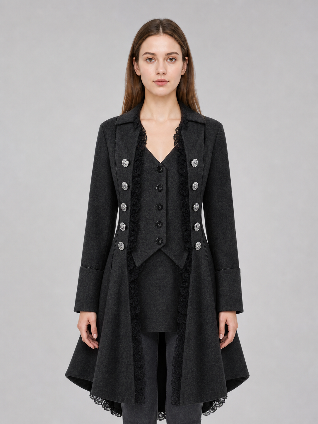 Gothic Long Frock Coat with High Collar