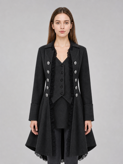 Gothic Long Frock Coat with High Collar