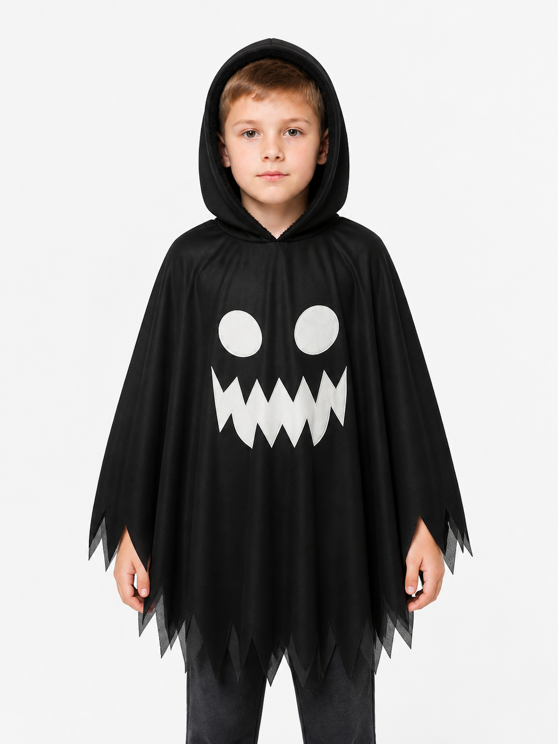 Kids' Ghost Cloak with Hood and White Face, Black Costume Capes detail 3