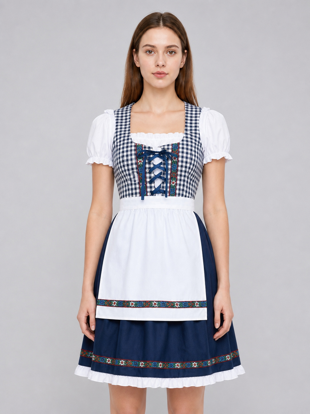 Plaid Bavarian Dress with Bonnet