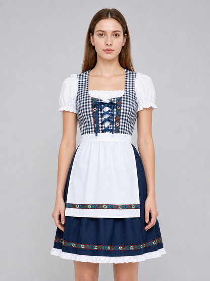 Plaid Bavarian Dress with Bonnet