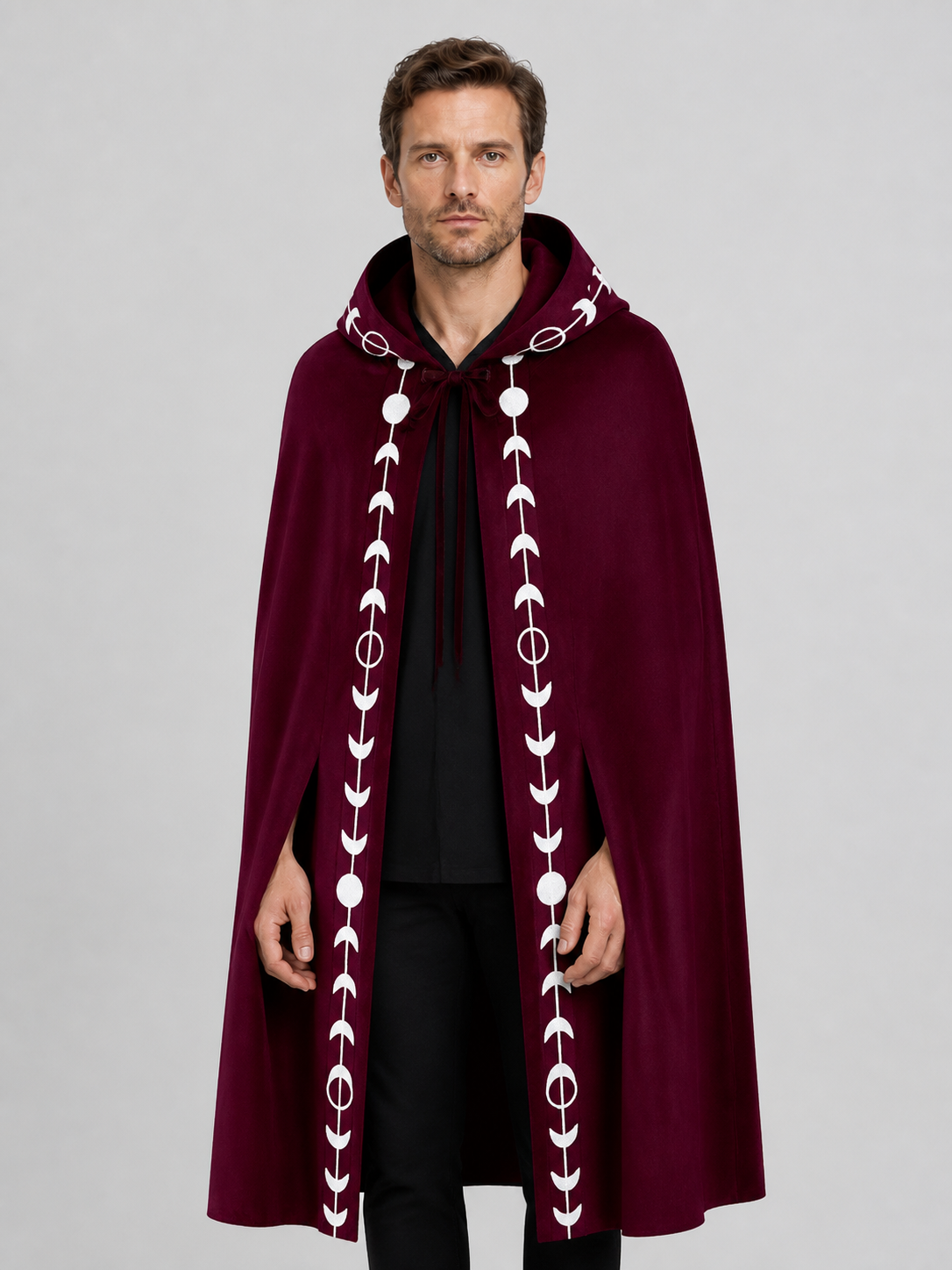 Halloween: Red Hooded Cloak of Death with Moon Pattern Costume Capes detail 2
