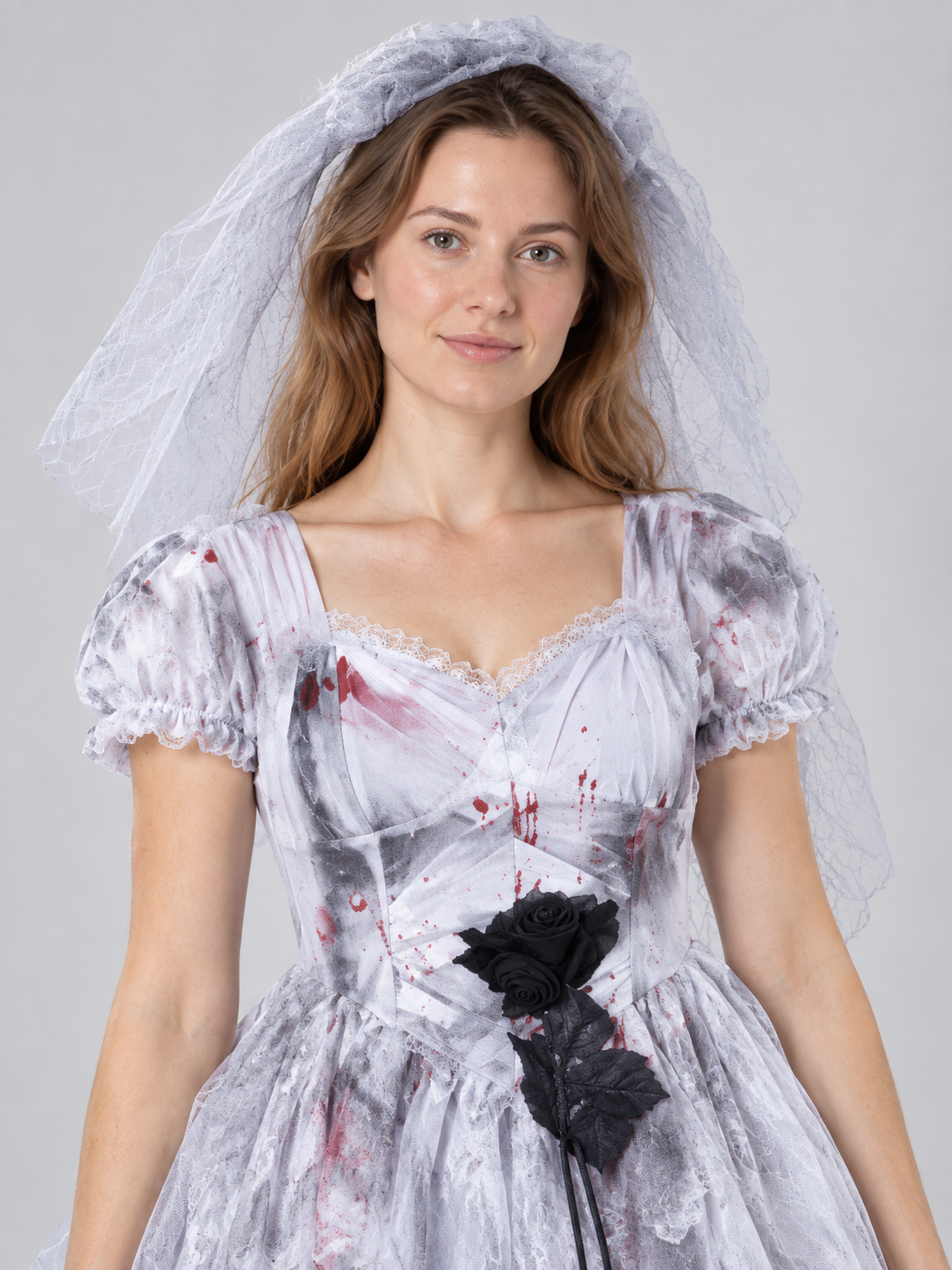 Vampire Costume with Dress, Veil and Black Rose