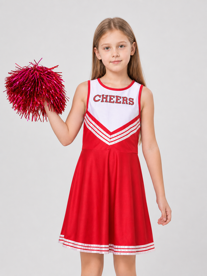 Red Girls' Cheerleading Dress with White Stripes Costume Dresses detail 3
