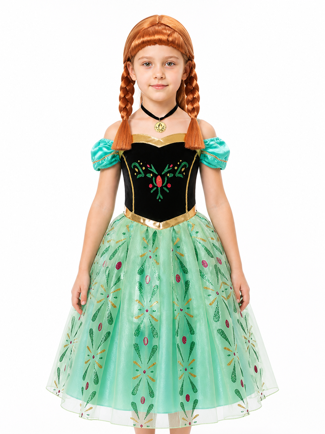 Princess Anna Costume with Wig and Necklace Costume Wigs detail 3