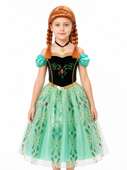 Princess Anna Costume with Wig and Necklace Costume Wigs detail 3