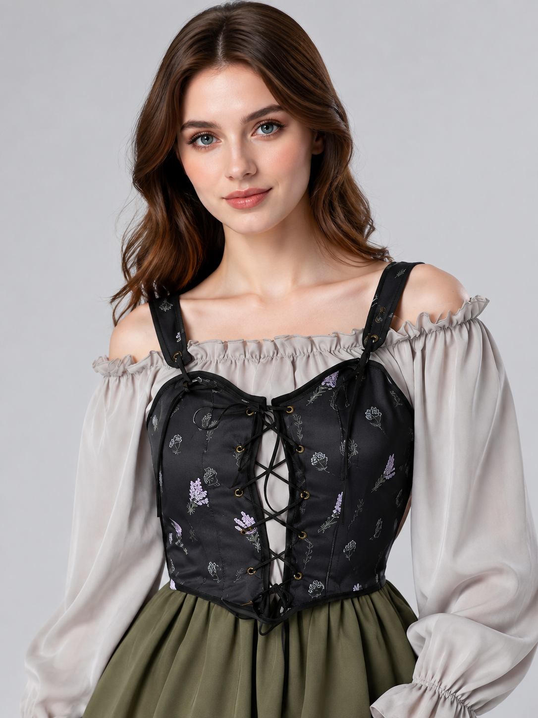 Medieval Dress with Vest Bodice and Ruffles Costume Dresses detail 2