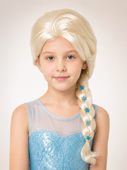 White and Gold Carnival Wig with Blue Snowflakes Costume Wigs detail 2