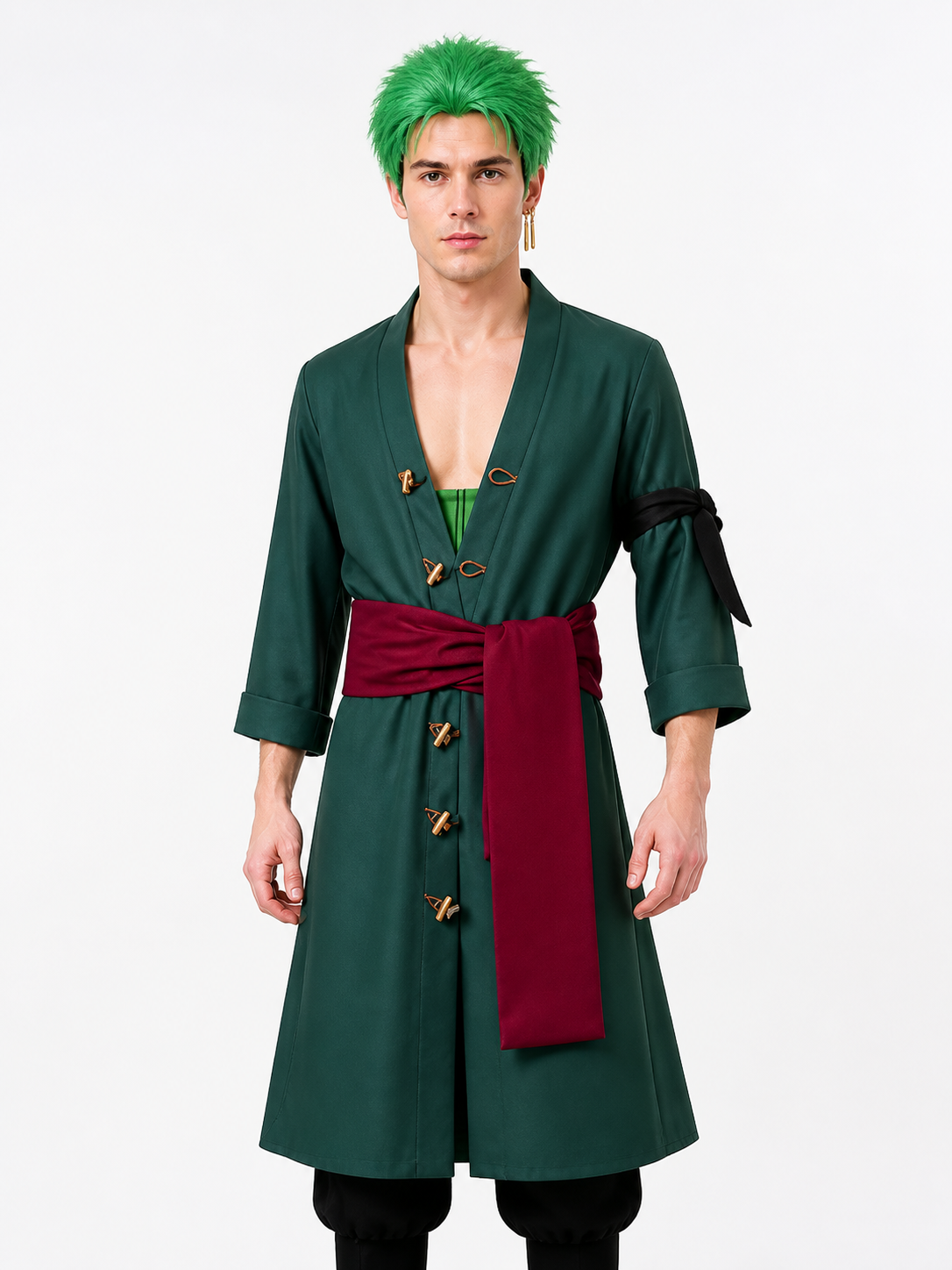 Roronoa Zoro Cosplay Costume in Green with Wig and Earrings Costume Wigs detail 3